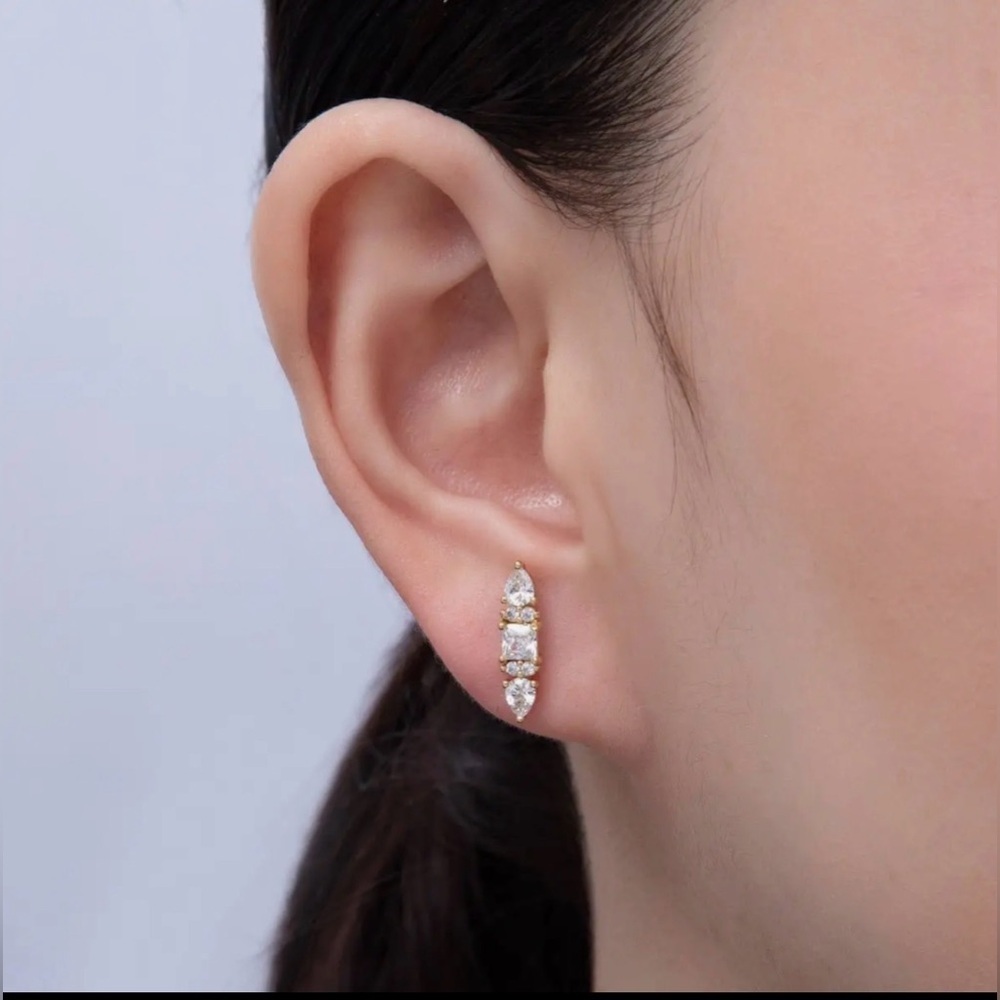Gold Tone Cubic Zirconia Linear Stud Earrings - Women Jewelry
